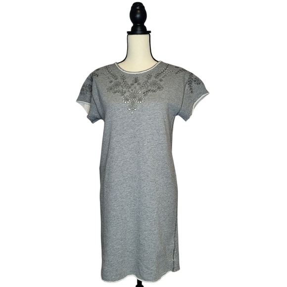 Rag & Bone gray embroidered eyelet short sleeve sweatshirt mini dress size S - Picture 1 of 12